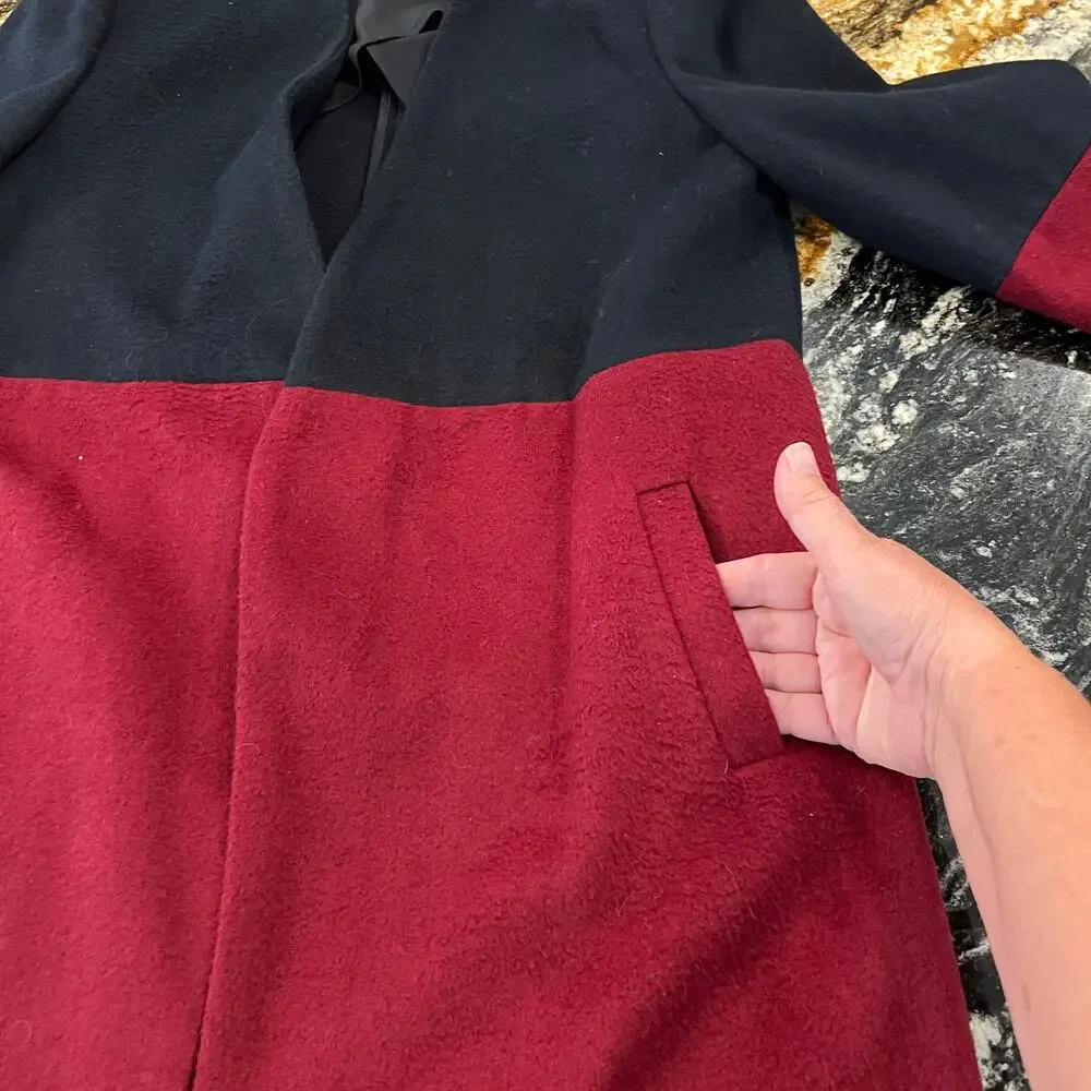 Mural Women's Navy and Burgundy Color Block Coat  - SIZE S